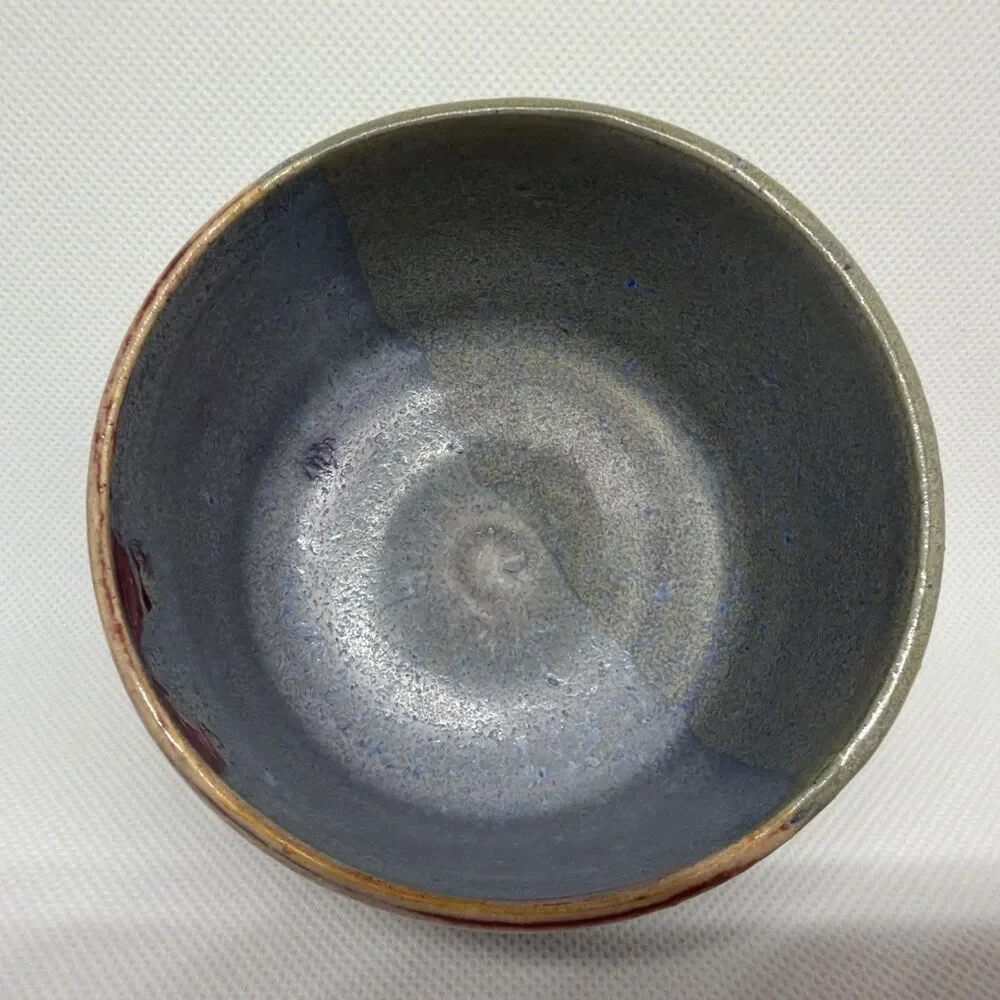 Handmade Studio Pottery Matcha Tea Bowl Chawan Signed Tri-Color Drip Glaze